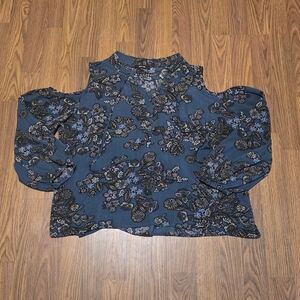 Miss Me Floral Cold Shoulder Blouse Blue Black Boho Western Women’s Size M C53
